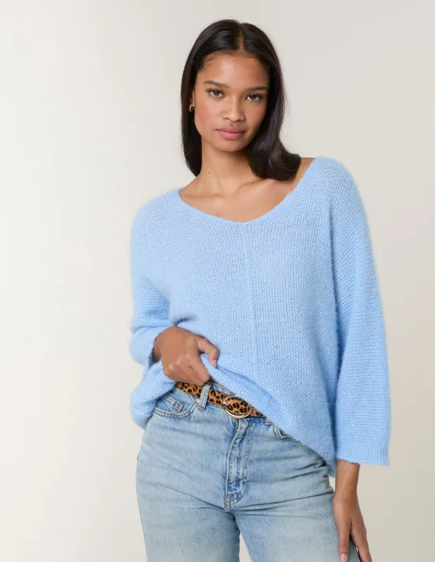 Fluffy Textured V Neck Jumper sold by Blue Vanilla