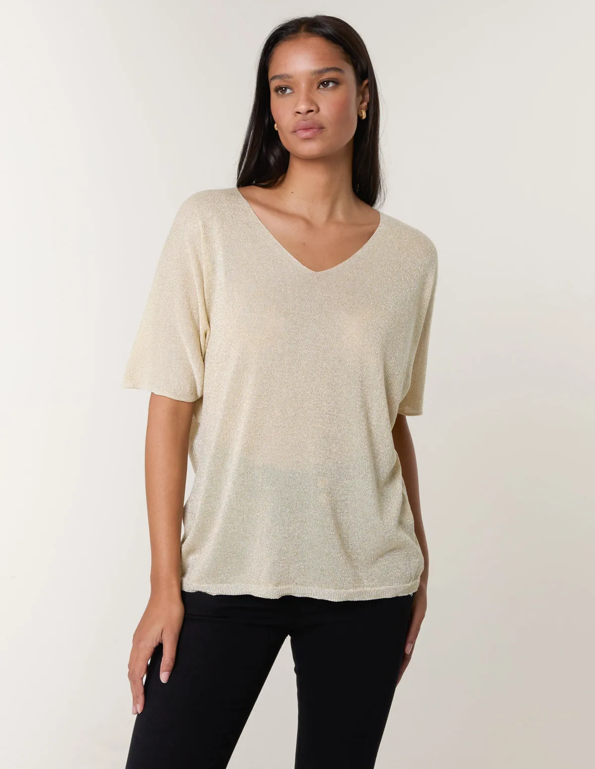 Metallic Fine Gauge Lightweight Knit Top sold by Blue Vanilla