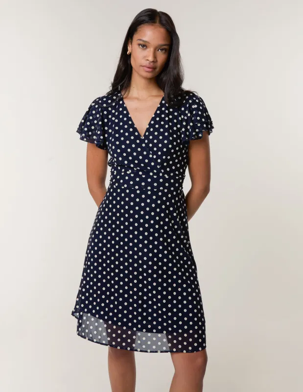 Polka Dot Mesh Frill Sleeve Wrap Dress With Tie Waist sold by Blue Vanilla