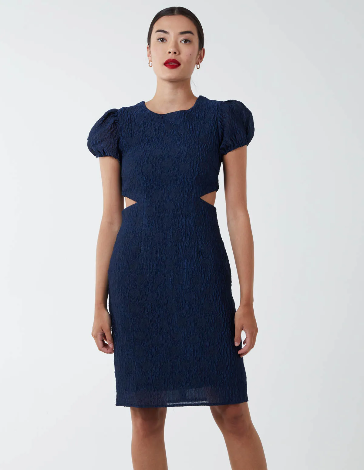 Side Cut Out Puff Sleeve Shift Dress sold by Blue Vanilla product image thumbnail 3