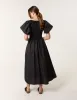 Puff Sleeve Mix Fabric Midi Dress sold by Blue Vanilla