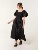 Puff Sleeve Mix Fabric Midi Dress sold by Blue Vanilla