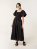 Puff Sleeve Mix Fabric Midi Dress sold by Blue Vanilla