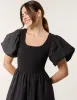 Puff Sleeve Mix Fabric Midi Dress sold by Blue Vanilla