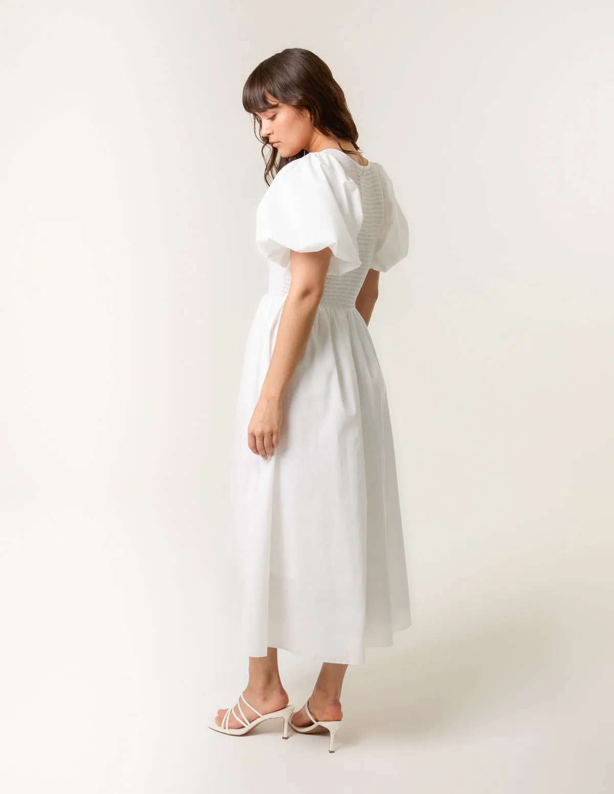 Puff Sleeve Mix Fabric Midi Dress sold by Blue Vanilla product image thumbnail 4