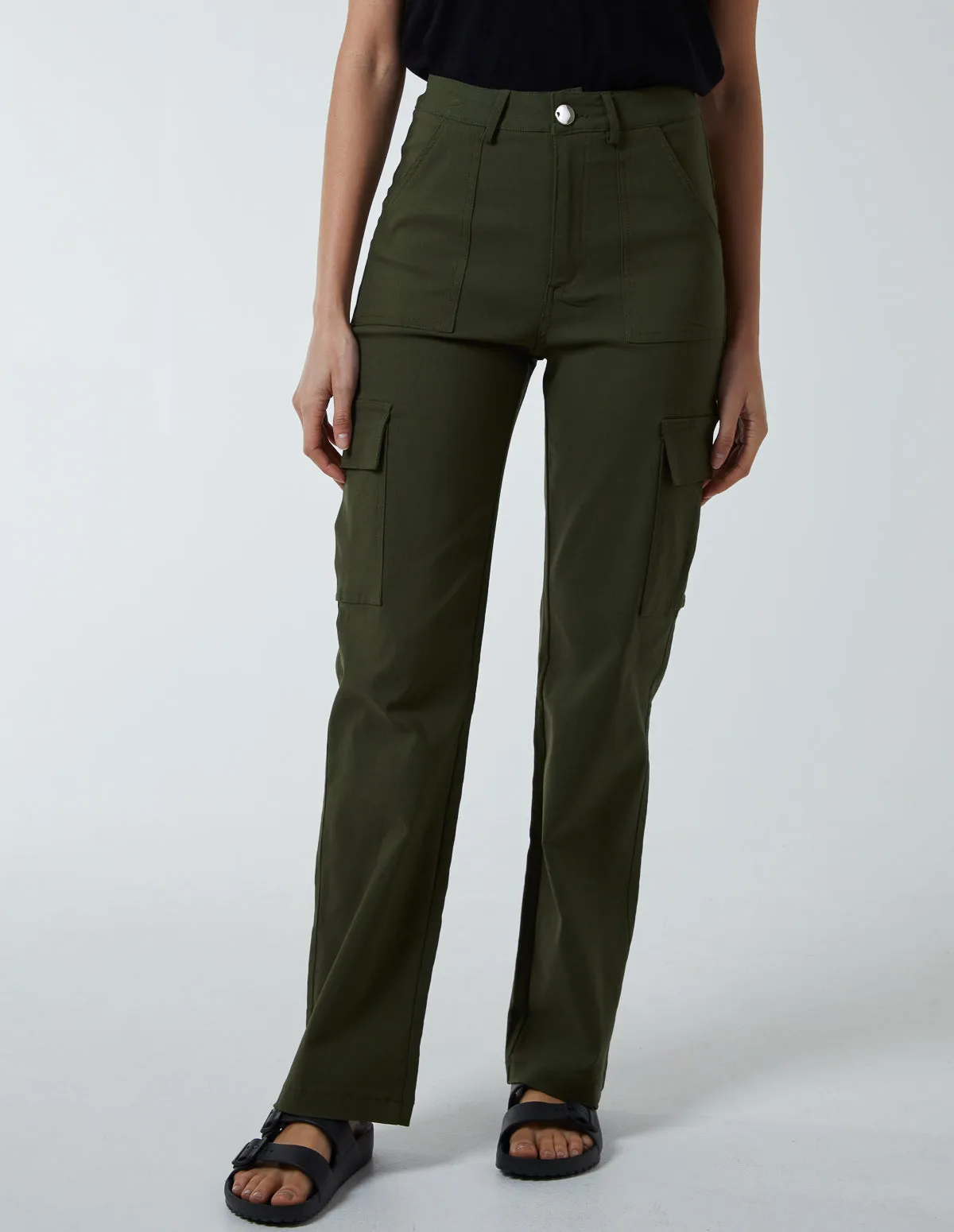 Straight Leg Pocket Detail Cargo Trousers sold by Blue Vanilla