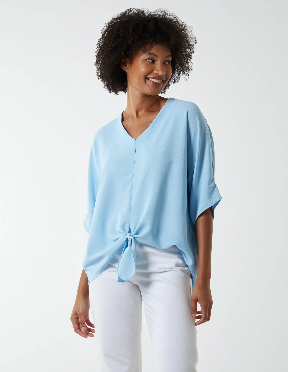 V Neck Tie Front Blouse sold by Blue Vanilla