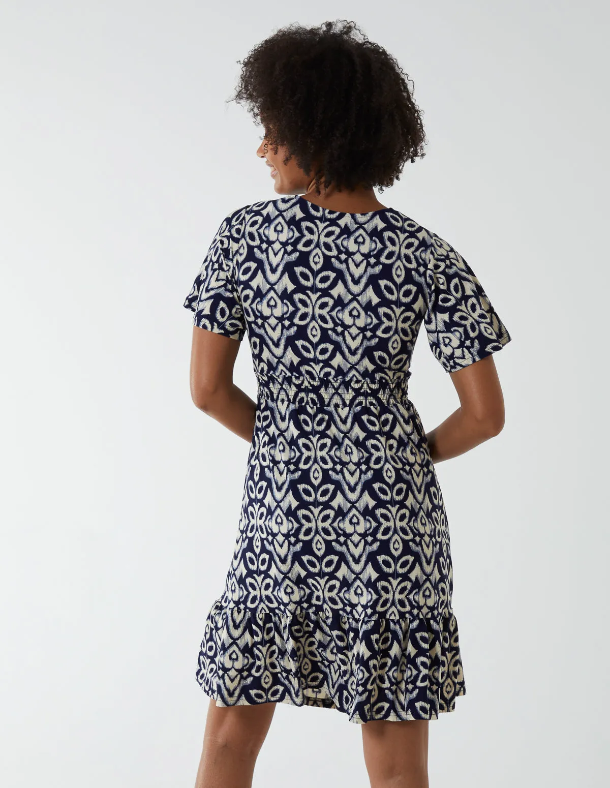 V Neck Shirred Mini Tea Dress With Split sold by Blue Vanilla product image thumbnail 4
