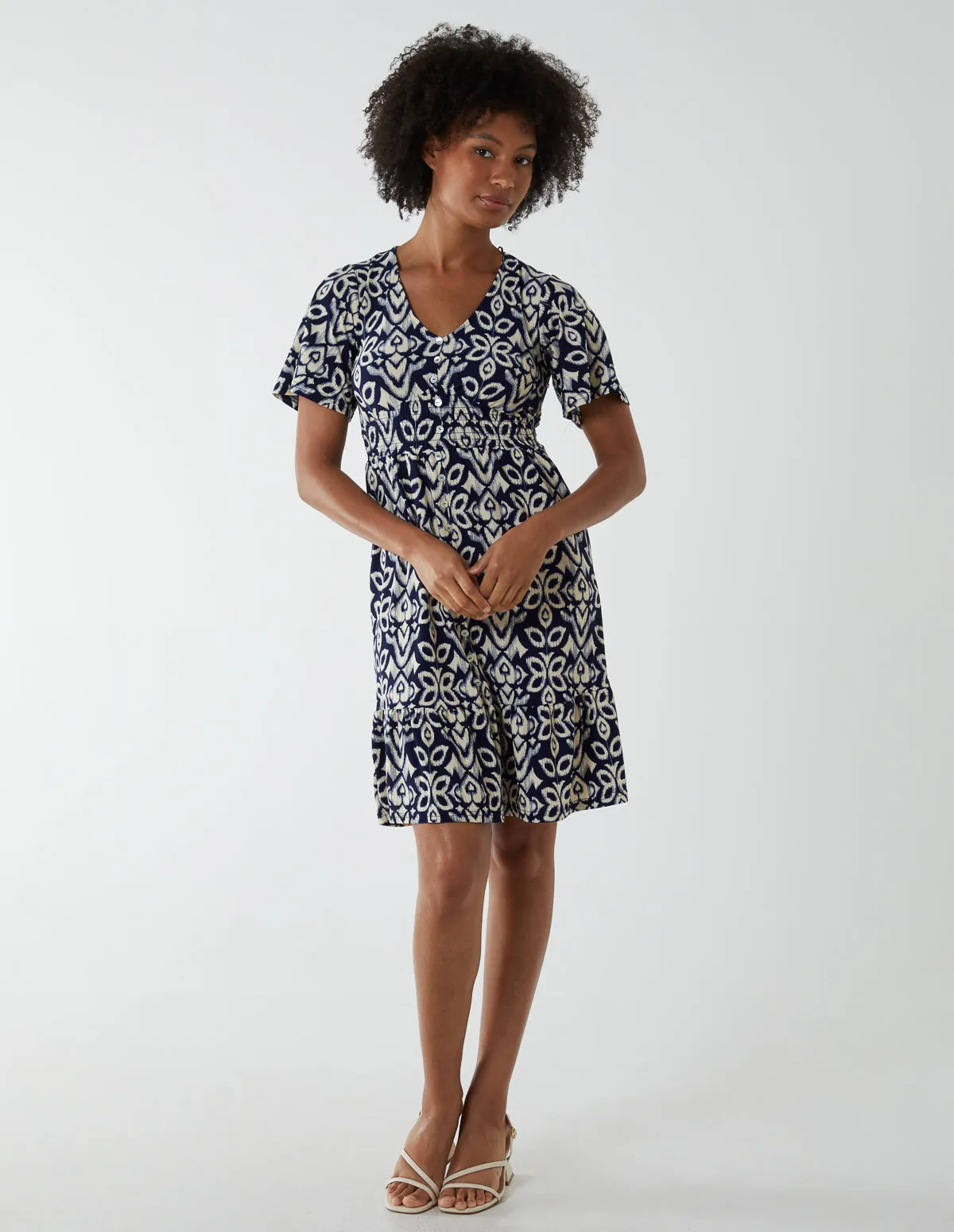 V Neck Shirred Mini Tea Dress With Split sold by Blue Vanilla product image thumbnail 2