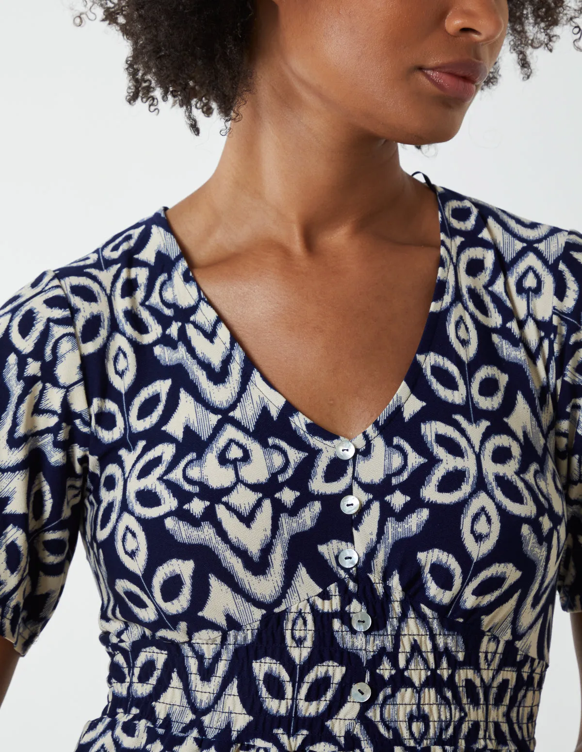 V Neck Shirred Mini Tea Dress With Split sold by Blue Vanilla product image thumbnail 3