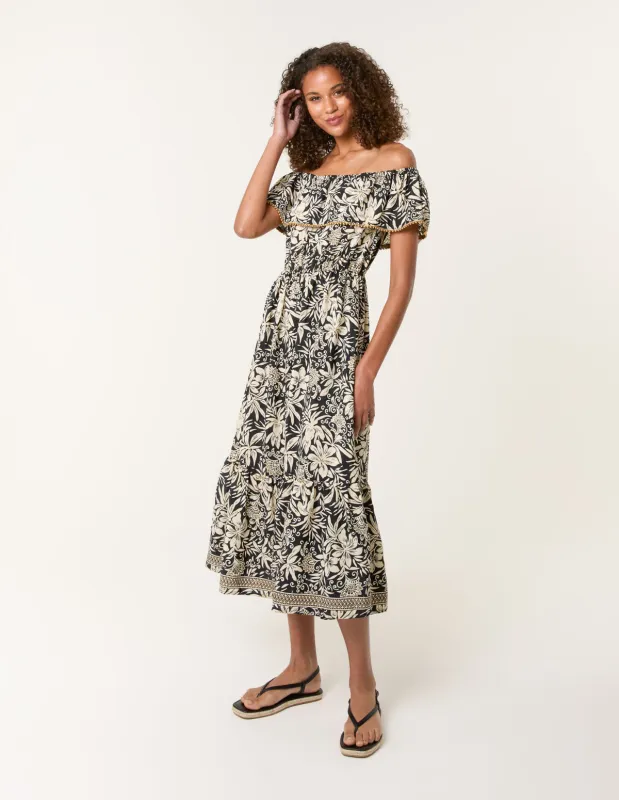 Gold Beaded Bardot Midi Dress sold by Blue Vanilla