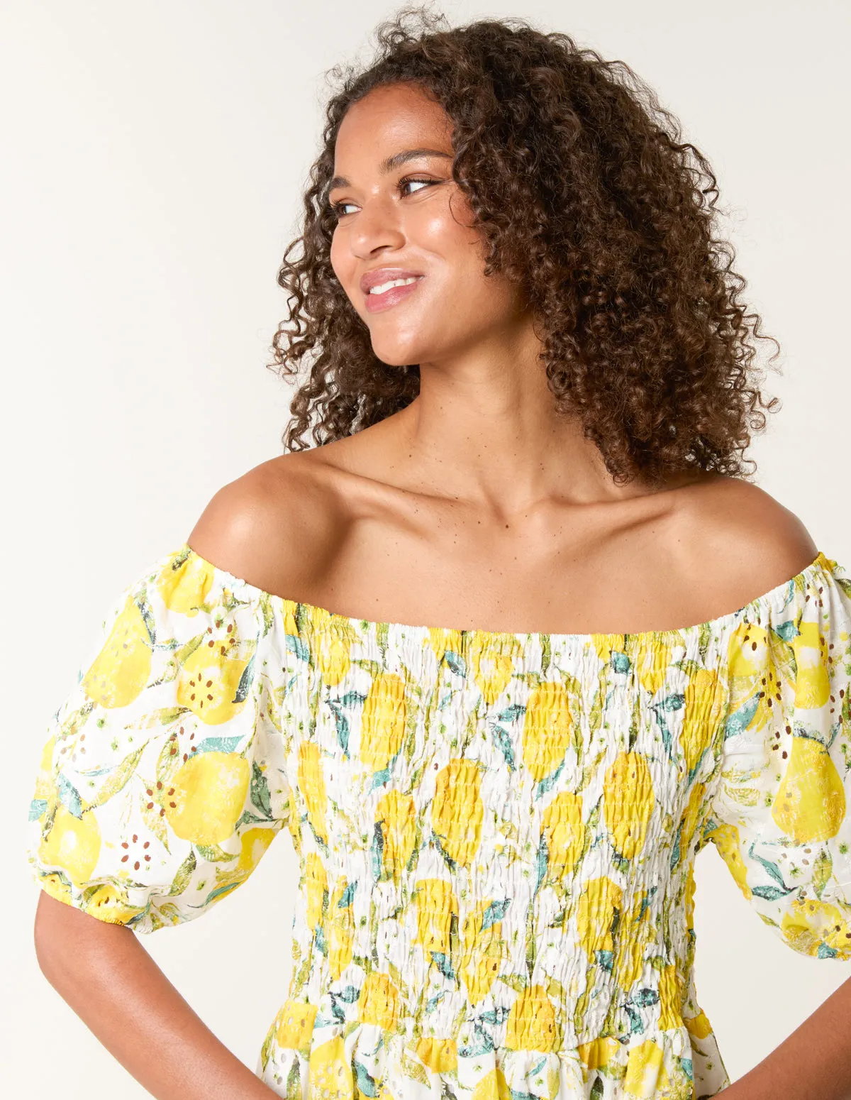 Lemon Print Broderie Anglaise Shirred Dress sold by Blue Vanilla product image thumbnail 2