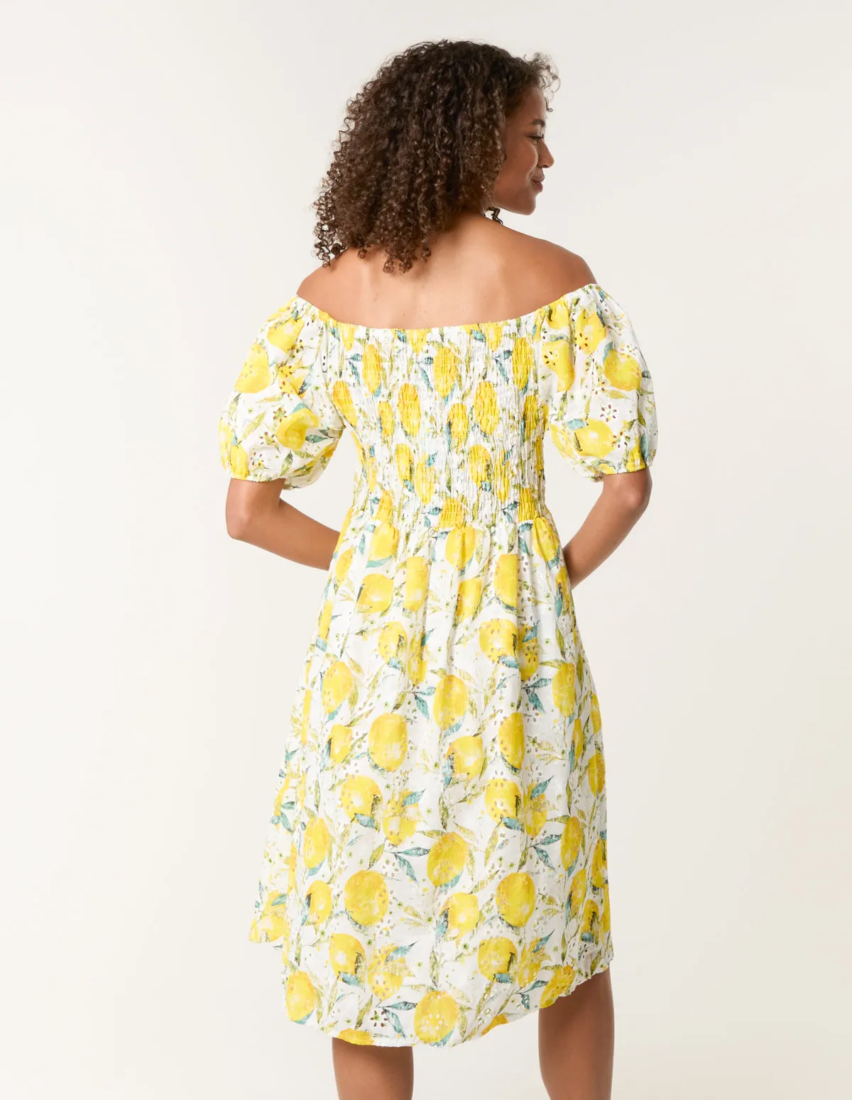 Lemon Print Broderie Anglaise Shirred Dress sold by Blue Vanilla product image thumbnail 4