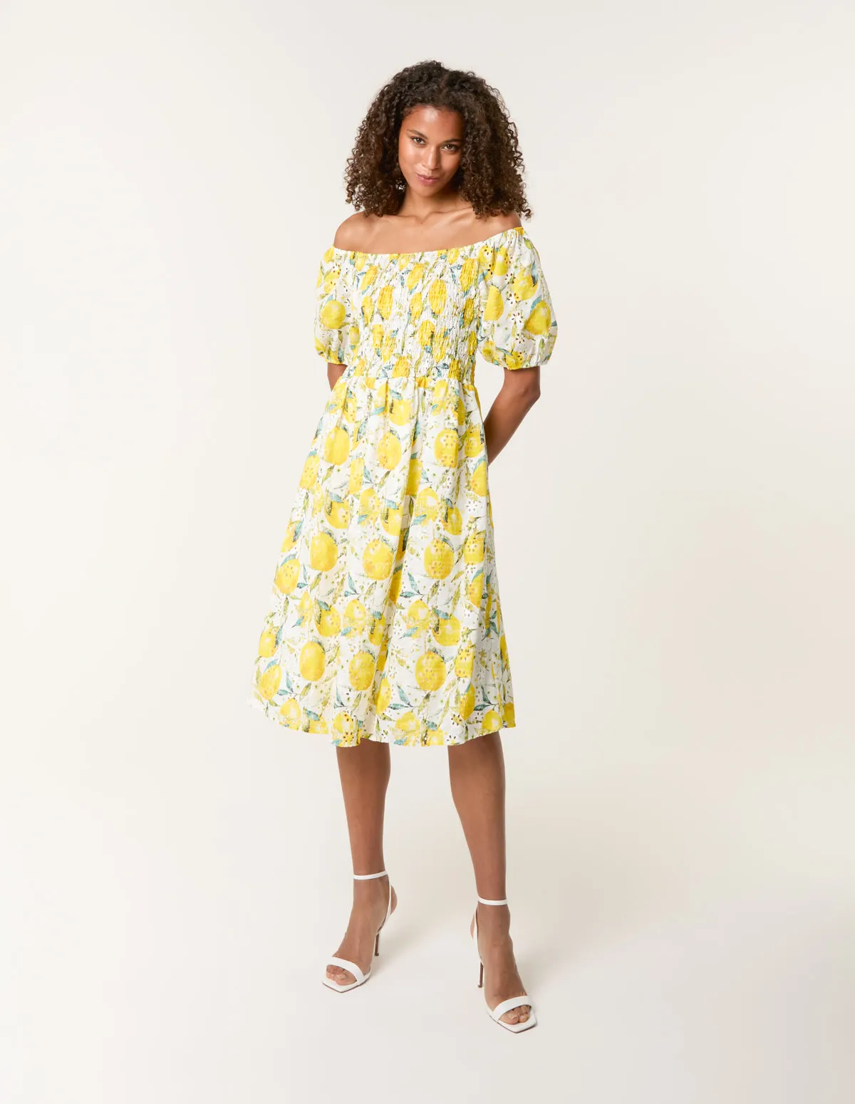 Lemon Print Broderie Anglaise Shirred Dress sold by Blue Vanilla product image thumbnail 3