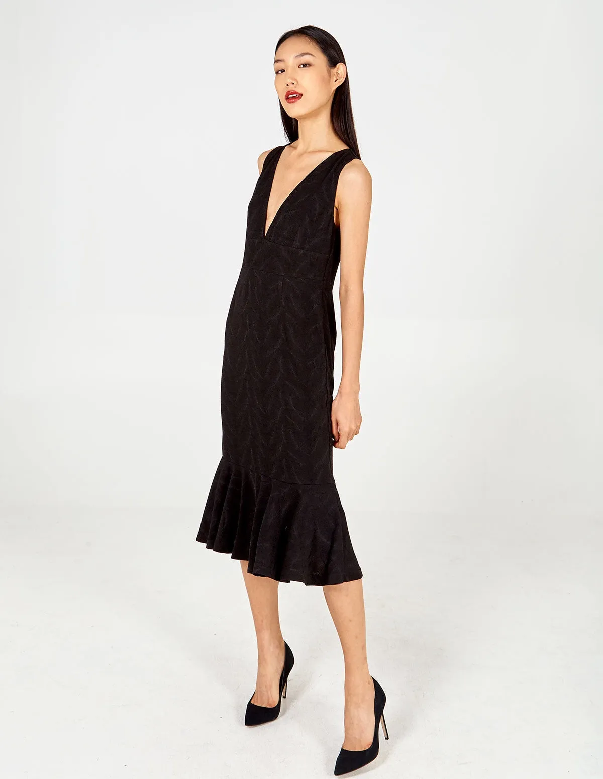 Deep-V Fish Tail Midi Dress sold by Blue Vanilla product image thumbnail 3