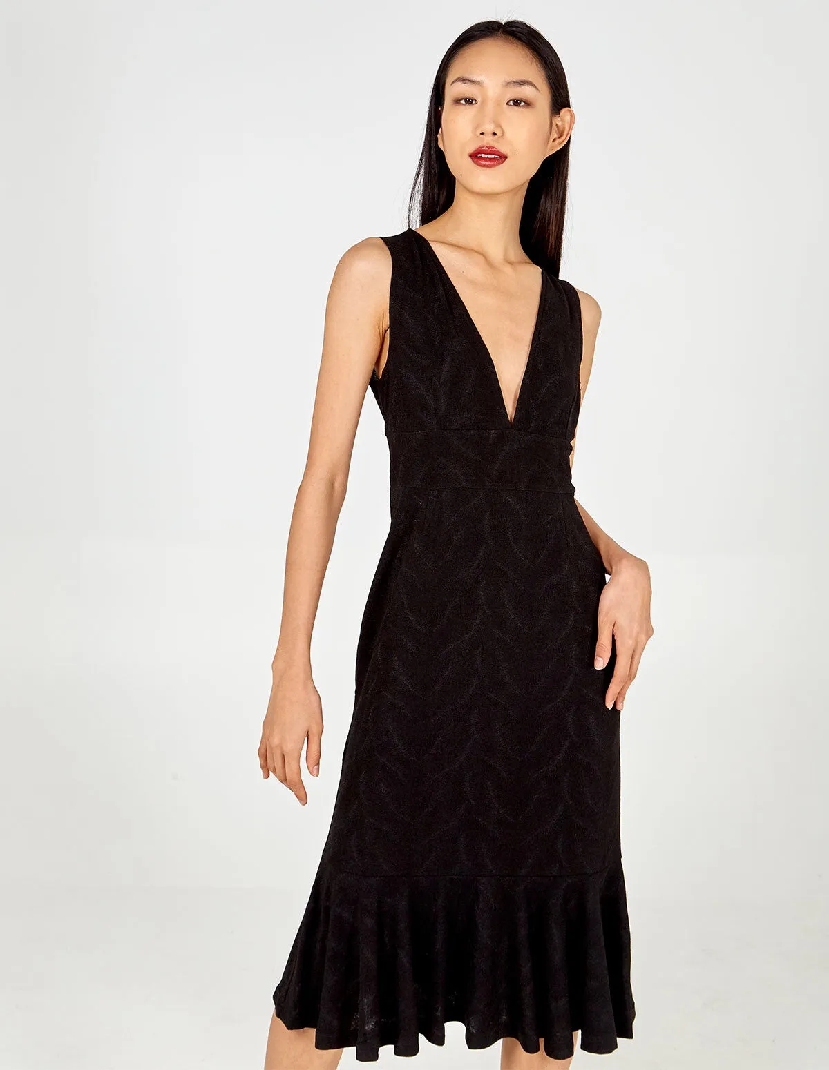 Deep-V Fish Tail Midi Dress sold by Blue Vanilla