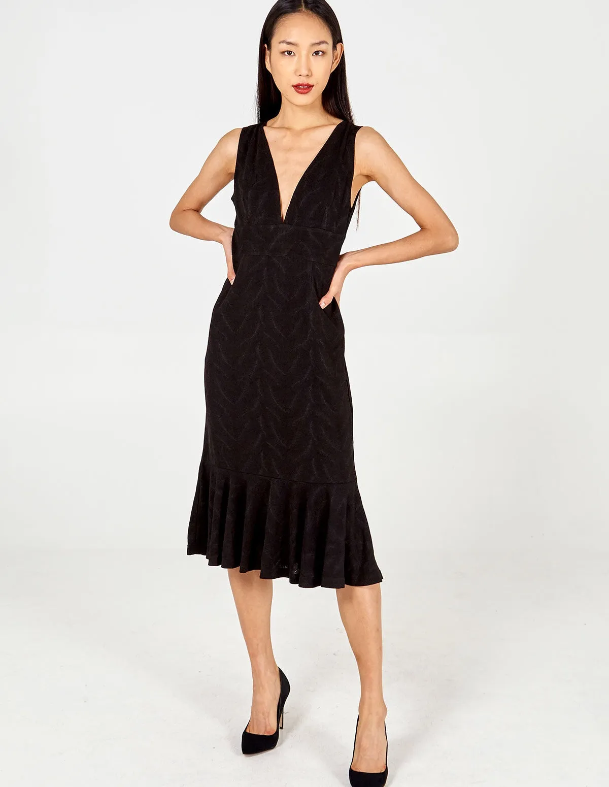 Deep-V Fish Tail Midi Dress sold by Blue Vanilla product image thumbnail 2