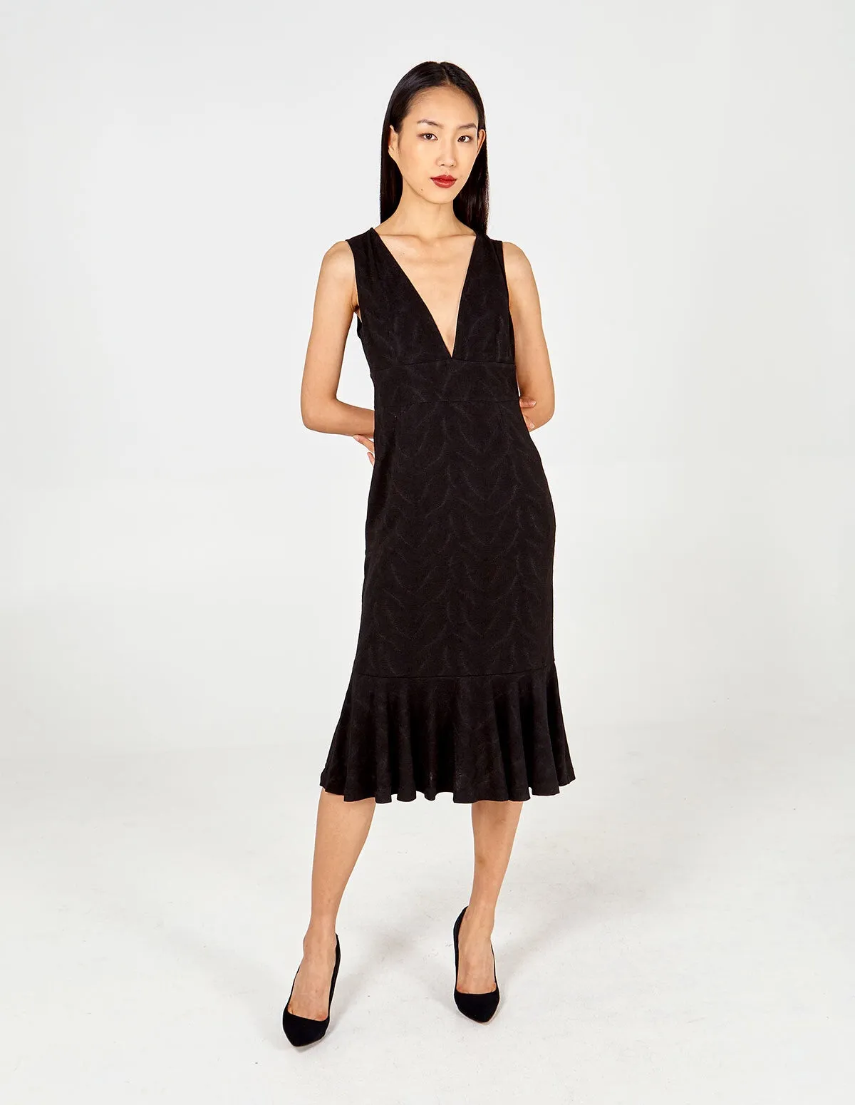Deep-V Fish Tail Midi Dress sold by Blue Vanilla product image thumbnail 5