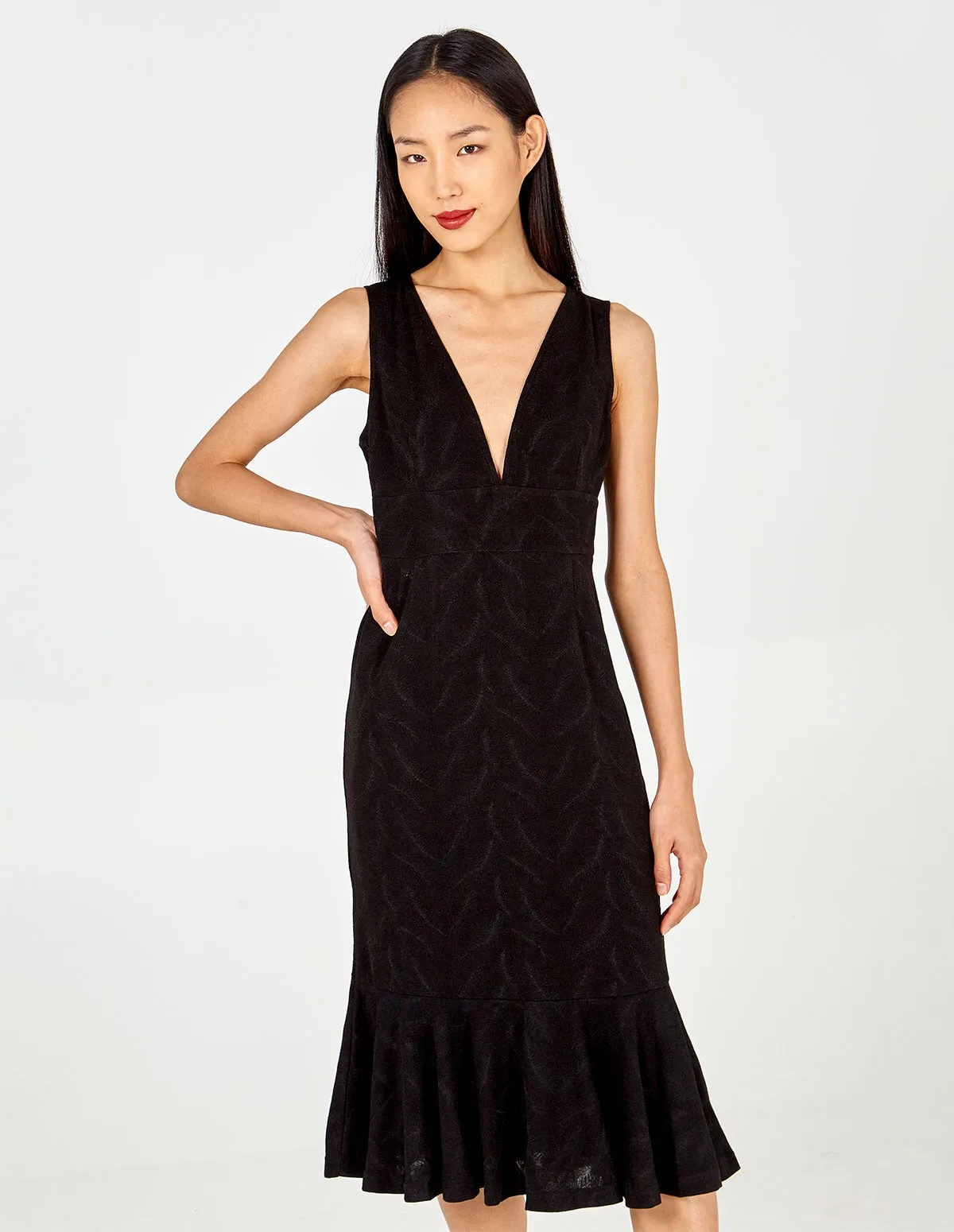 Deep-V Fish Tail Midi Dress sold by Blue Vanilla product image thumbnail 4