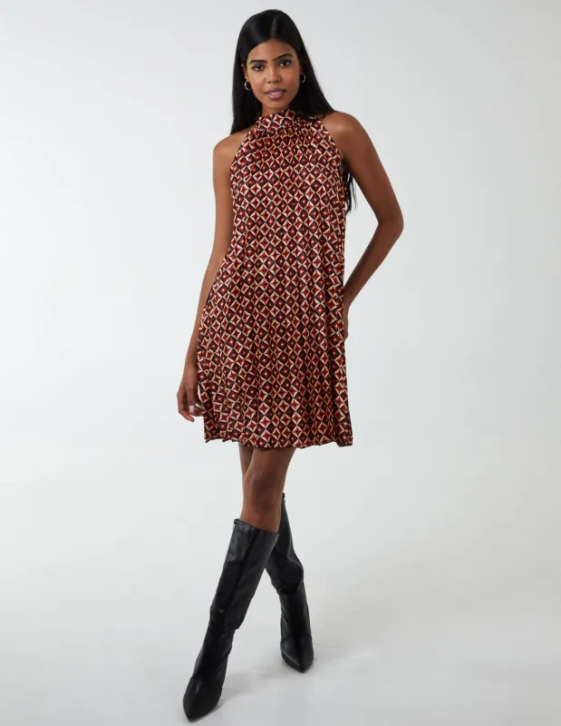 Halter Neck Satin Sleeveless Pleated Dress sold by Blue Vanilla