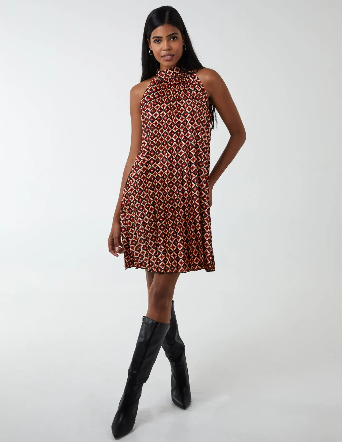 Halter Neck Satin Sleeveless Pleated Dress sold by Blue Vanilla