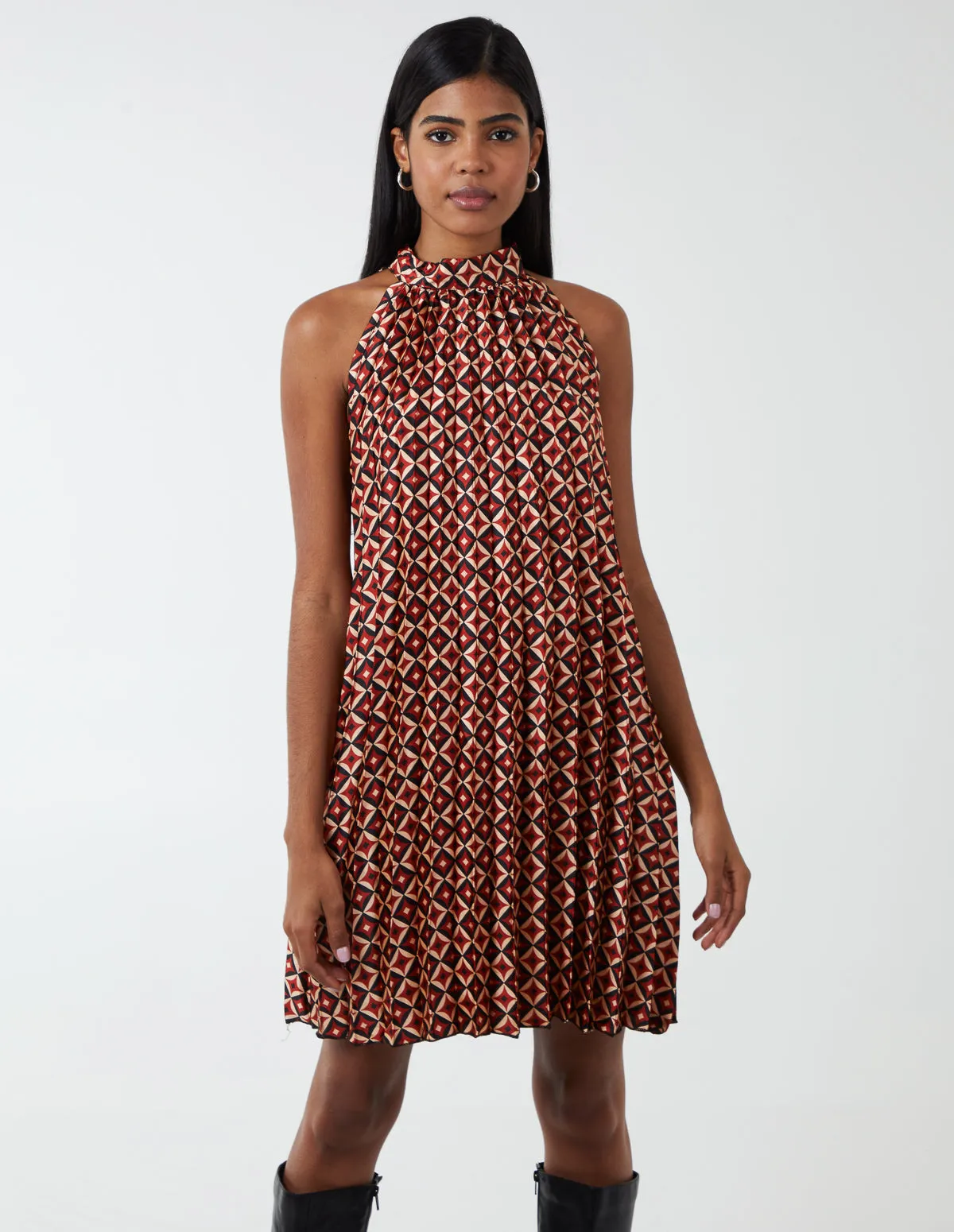 Halter Neck Satin Sleeveless Pleated Dress sold by Blue Vanilla product image thumbnail 2