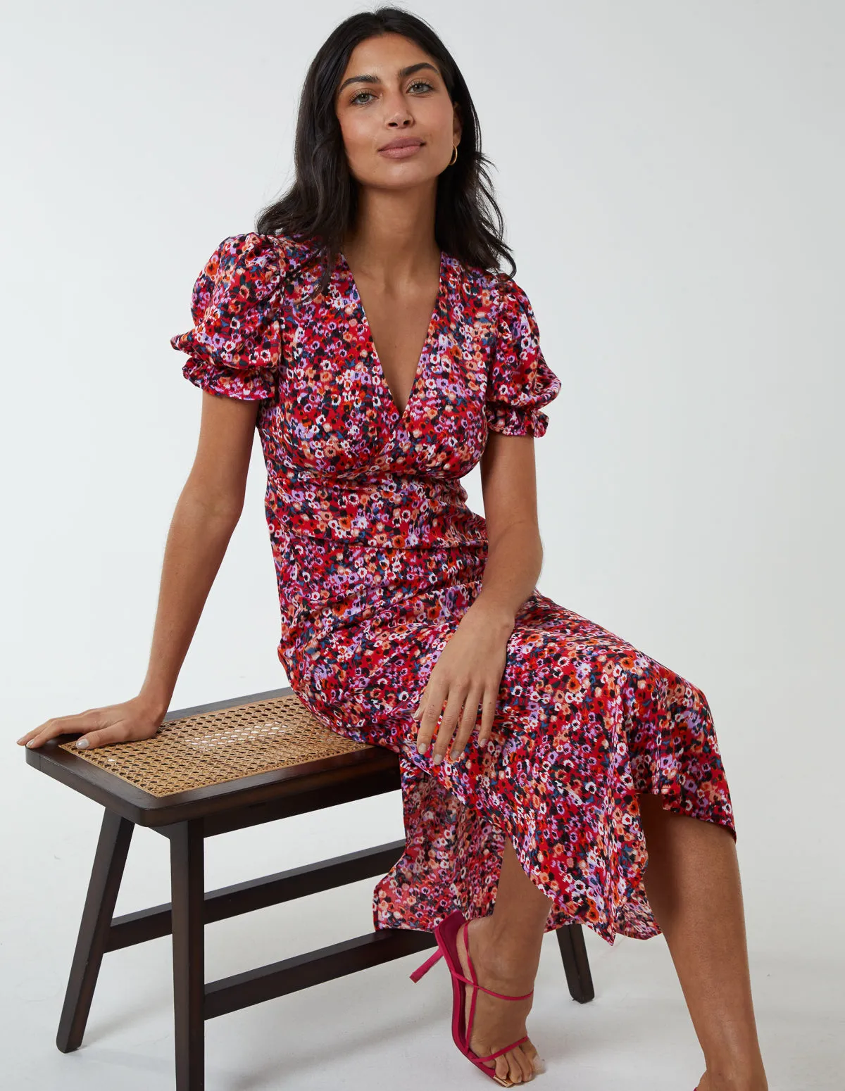 Frill Puff Sleeve Midi Dress sold by Blue Vanilla