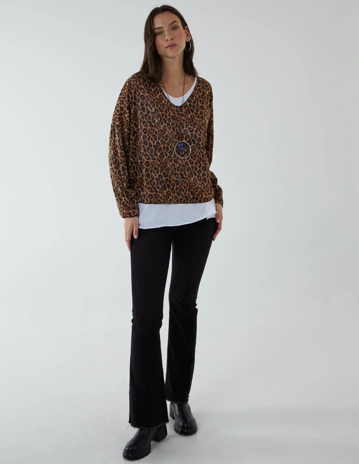 Leopard Glitter Necklace 3 in 1 Top sold by Blue Vanilla product image thumbnail 3