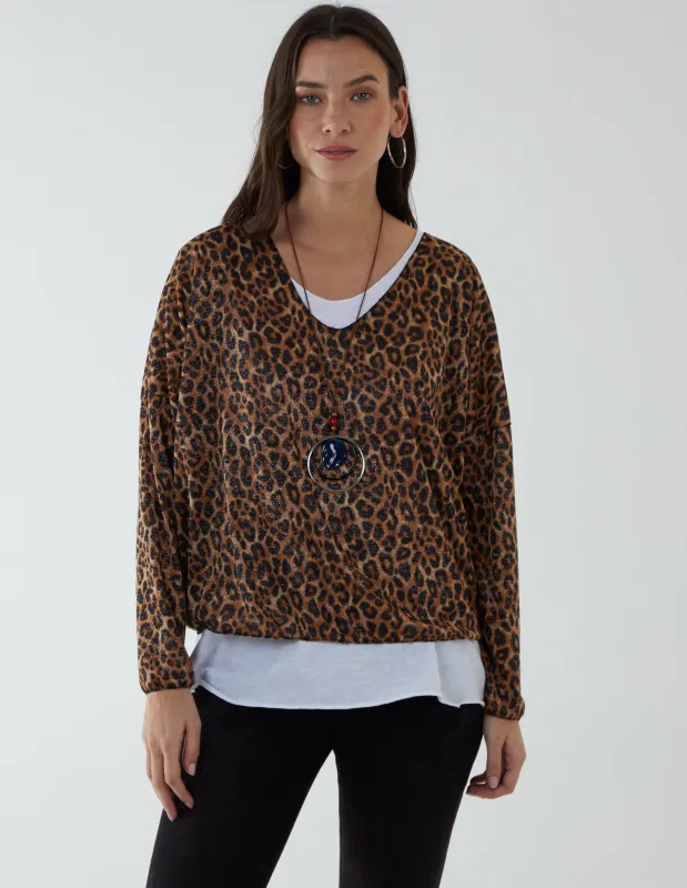 Leopard Glitter Necklace  3 in 1 Top sold by Blue Vanilla