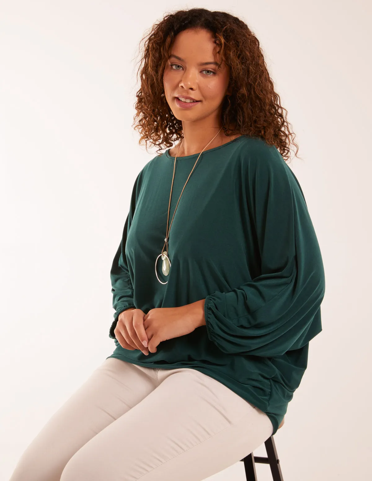 Batwing Necklace Elasticated Hem Top sold by Blue Vanilla