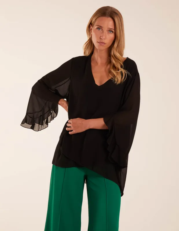 Frill Sleeve V Neck Blouse sold by Blue Vanilla