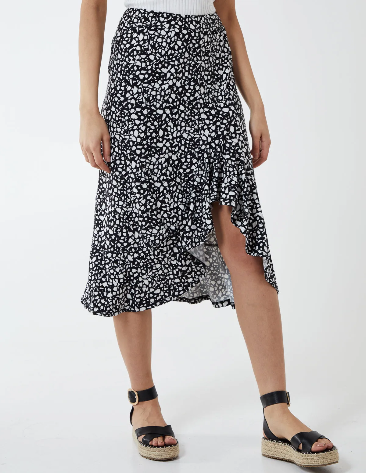 BLAIR - Asymmetric Frill Hem Midi Skirt sold by Blue Vanilla