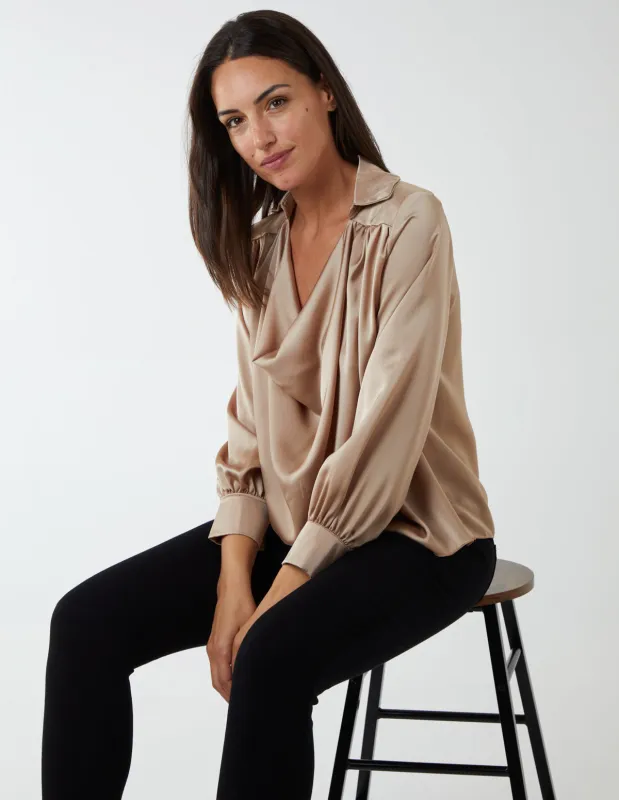 Satin Feel Cowl Neck Blouse sold by Blue Vanilla