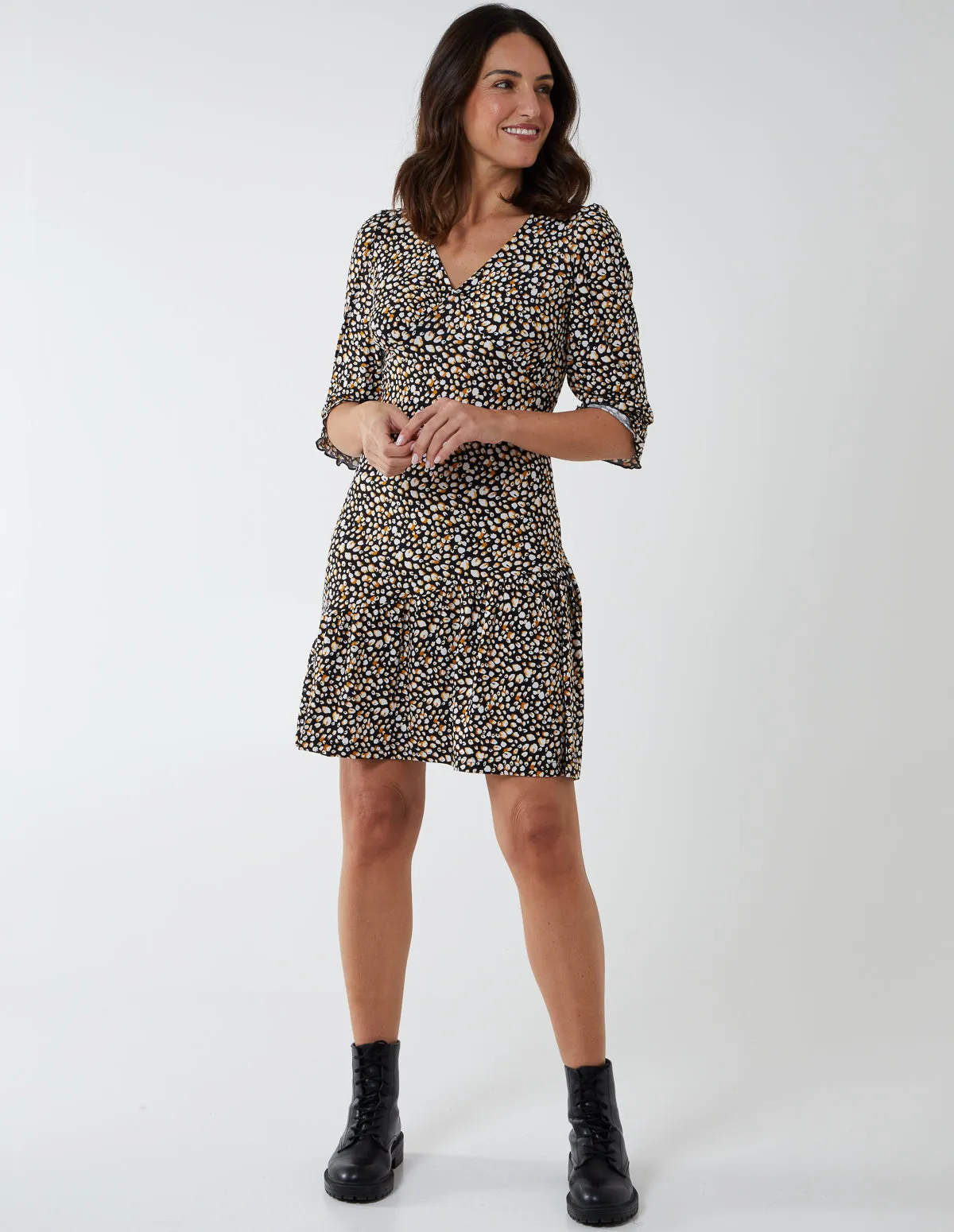 V Neck Bottom Frill Balloon Sleeve Tea Dress sold by Blue Vanilla product image thumbnail 3