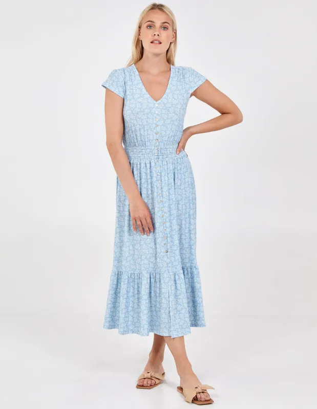 Shirring Waist Buttons Midi Dress sold by Blue Vanilla