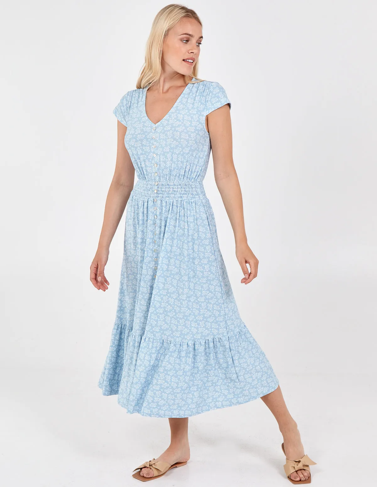 Shirring Waist Buttons Midi Dress sold by Blue Vanilla product image thumbnail 2