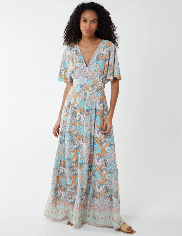 Button Front Angel Sleeve Maxi Dress sold by Blue Vanilla
