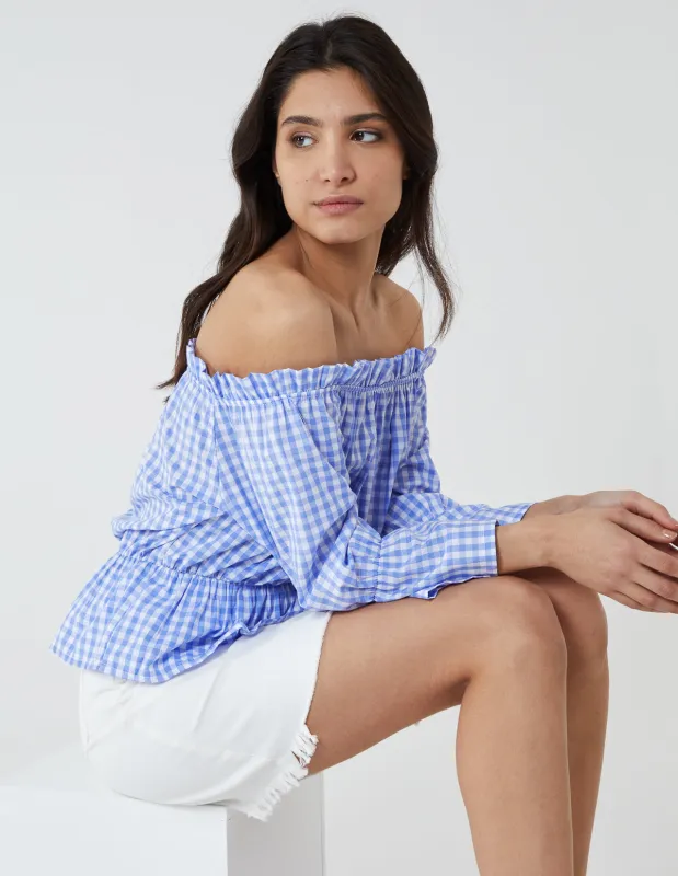 ROSANNA - Gingham Bardot Peplum Hem Top sold by Blue Vanilla