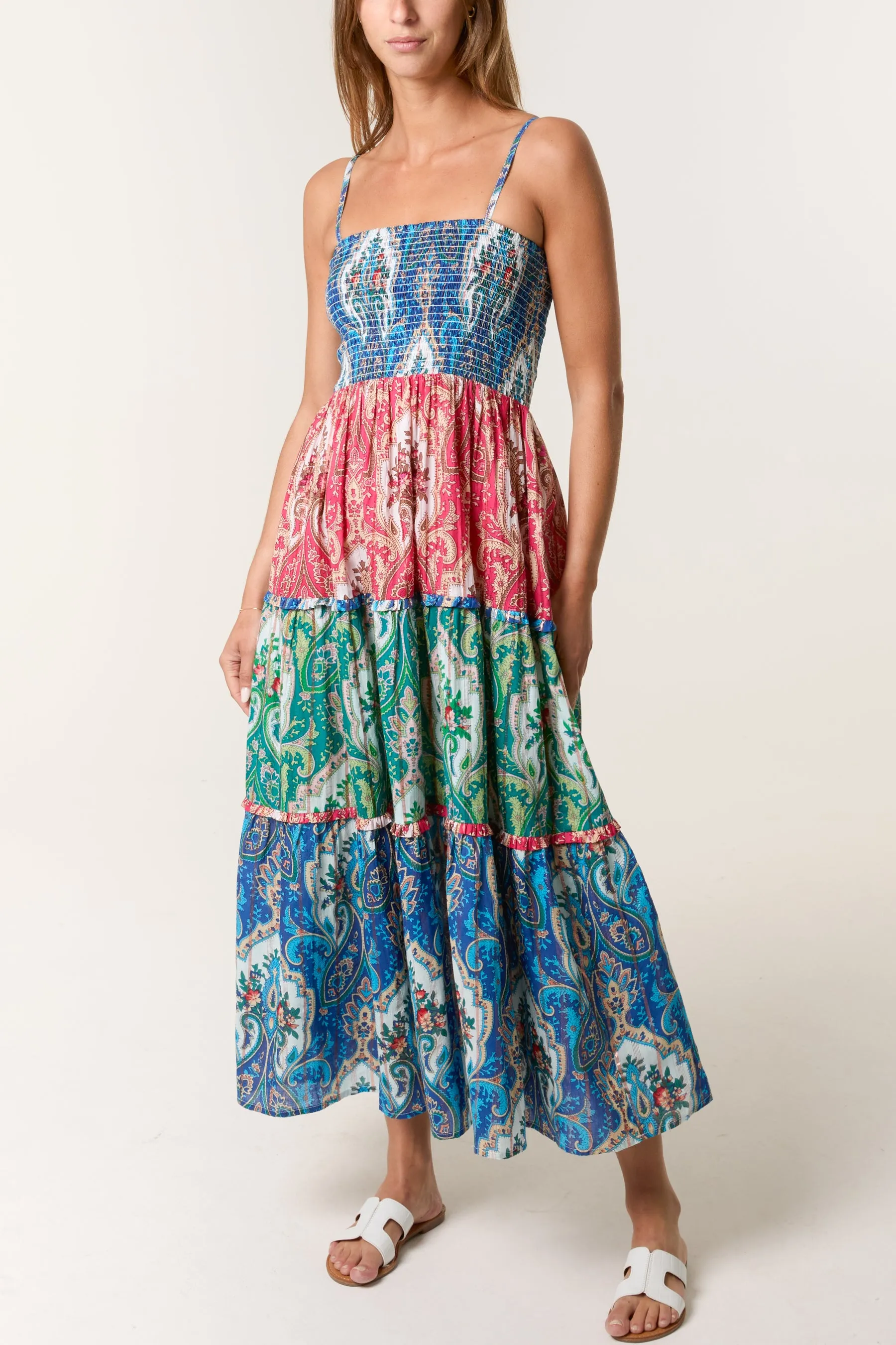 Paisley Printed Shirred Waist Strappy Midi Dress sold by Blue Vanilla product image thumbnail 3