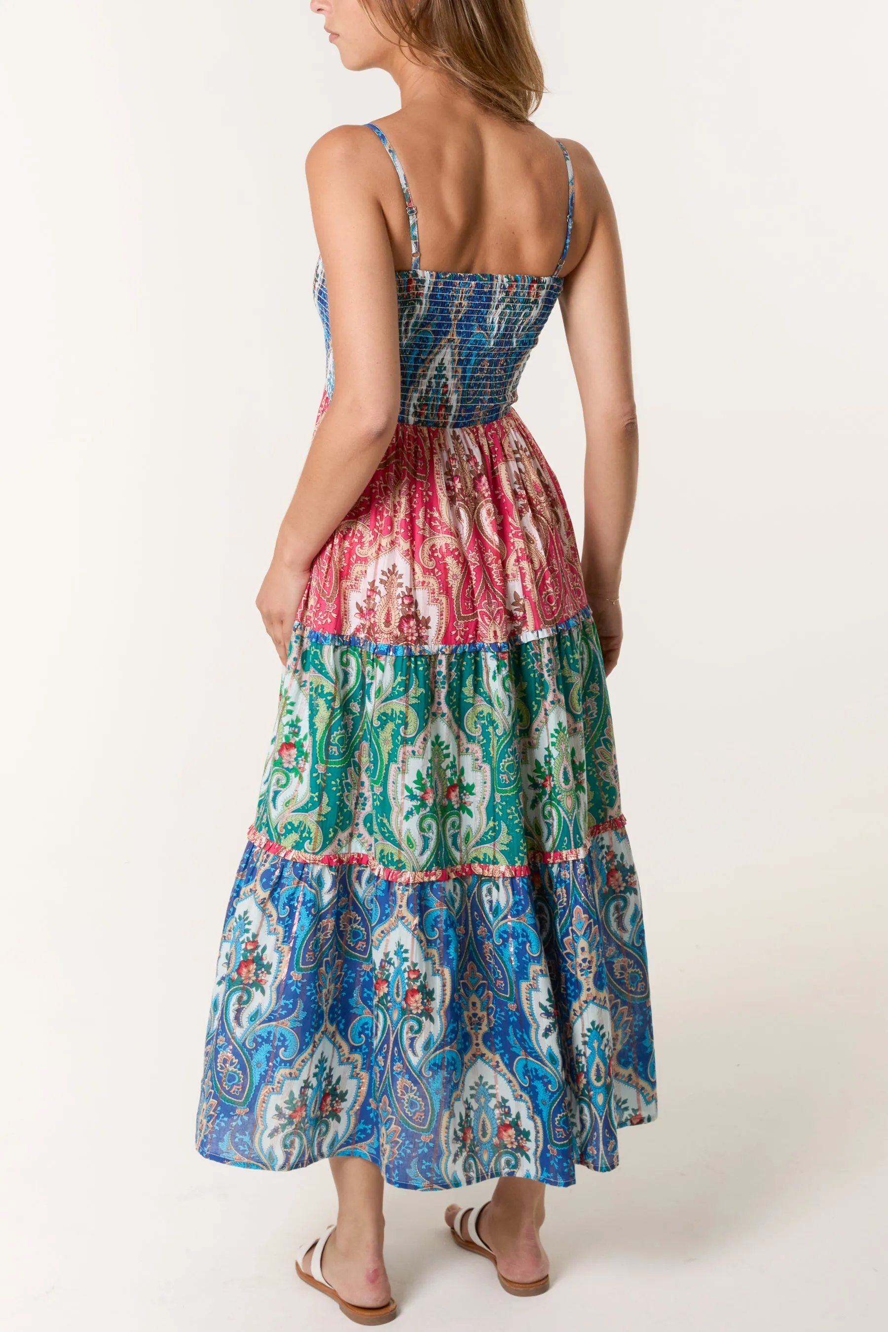 Paisley Printed Shirred Waist Strappy Midi Dress sold by Blue Vanilla product image thumbnail 4