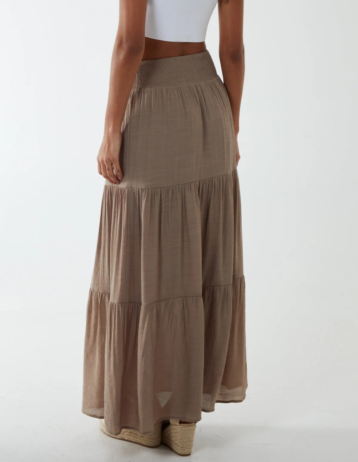 Shirring Waist Tiered Maxi Skirt sold by Blue Vanilla product image thumbnail 5