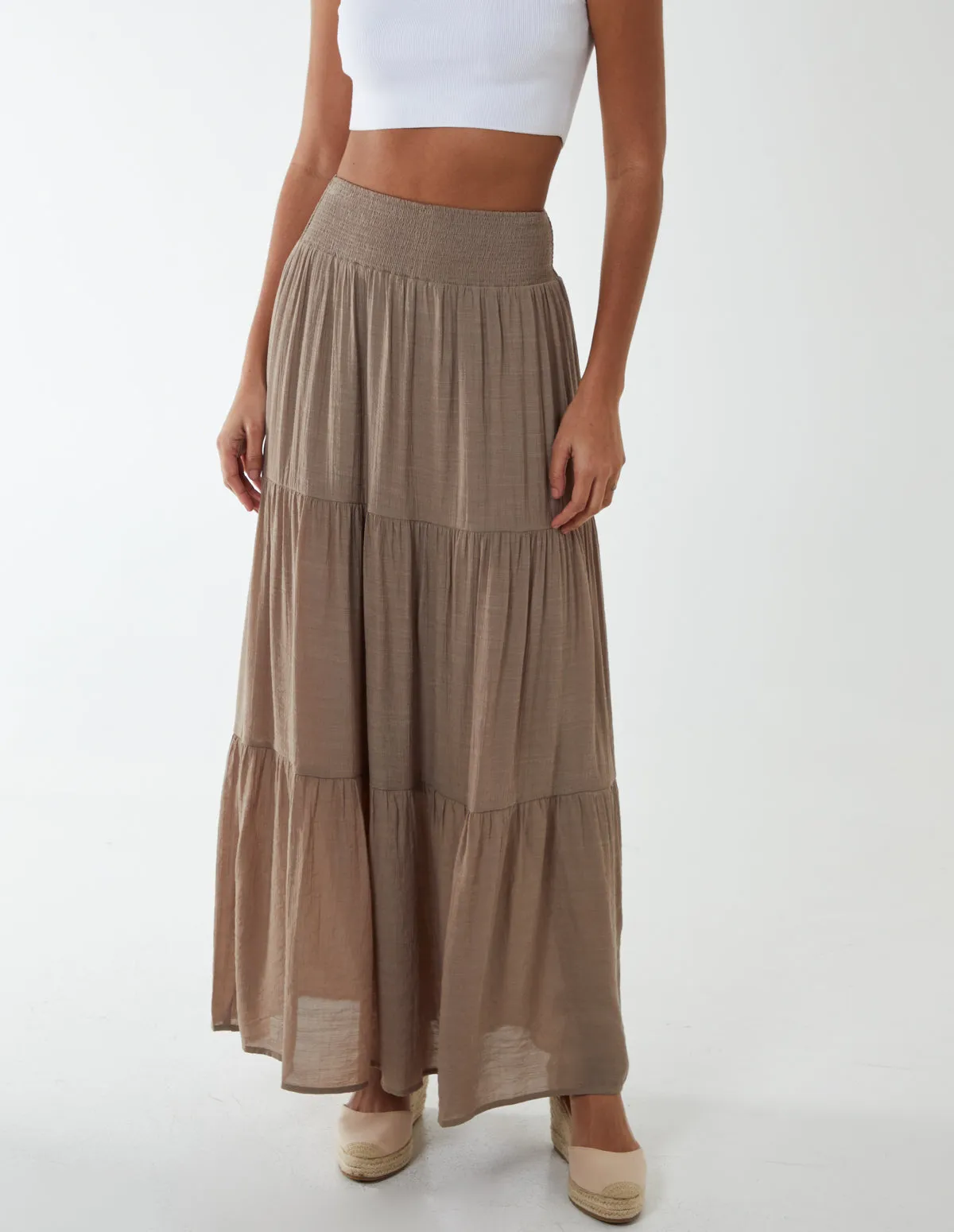 Shirring Waist Tiered Maxi Skirt sold by Blue Vanilla product image thumbnail 4