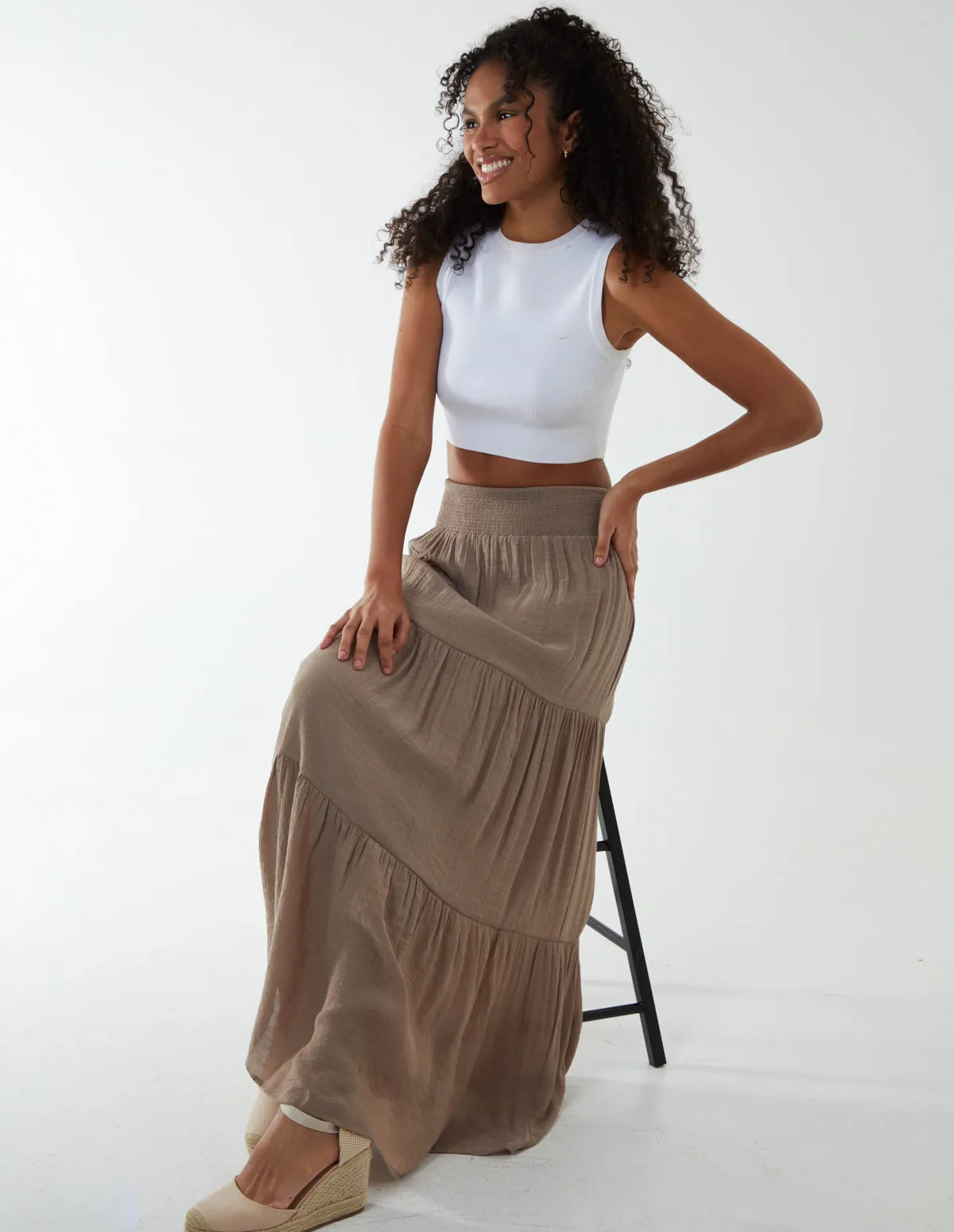 Shirring Waist Tiered Maxi Skirt sold by Blue Vanilla product image thumbnail 3