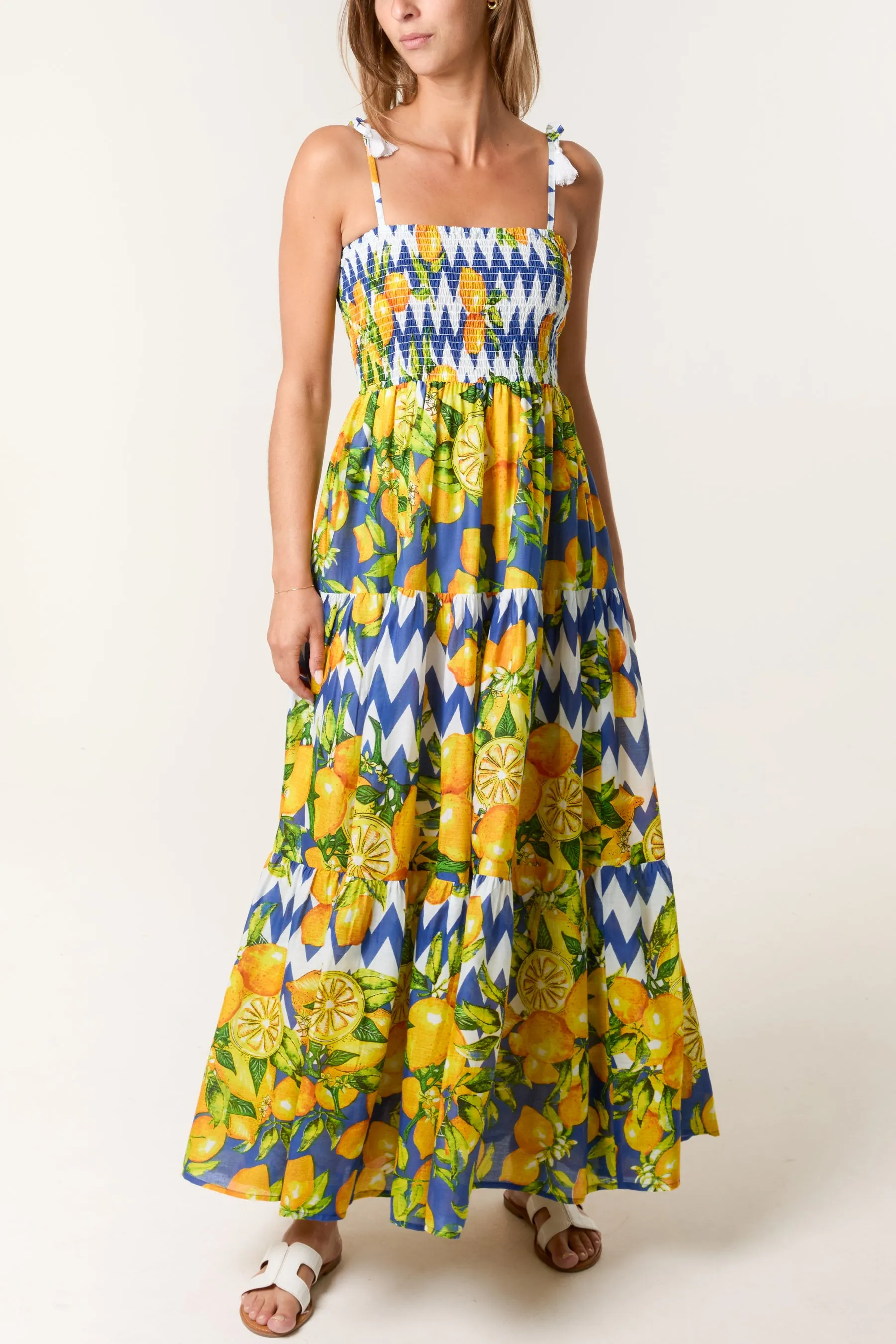 Lemon Print Shirred Dress sold by Blue Vanilla product image thumbnail 2