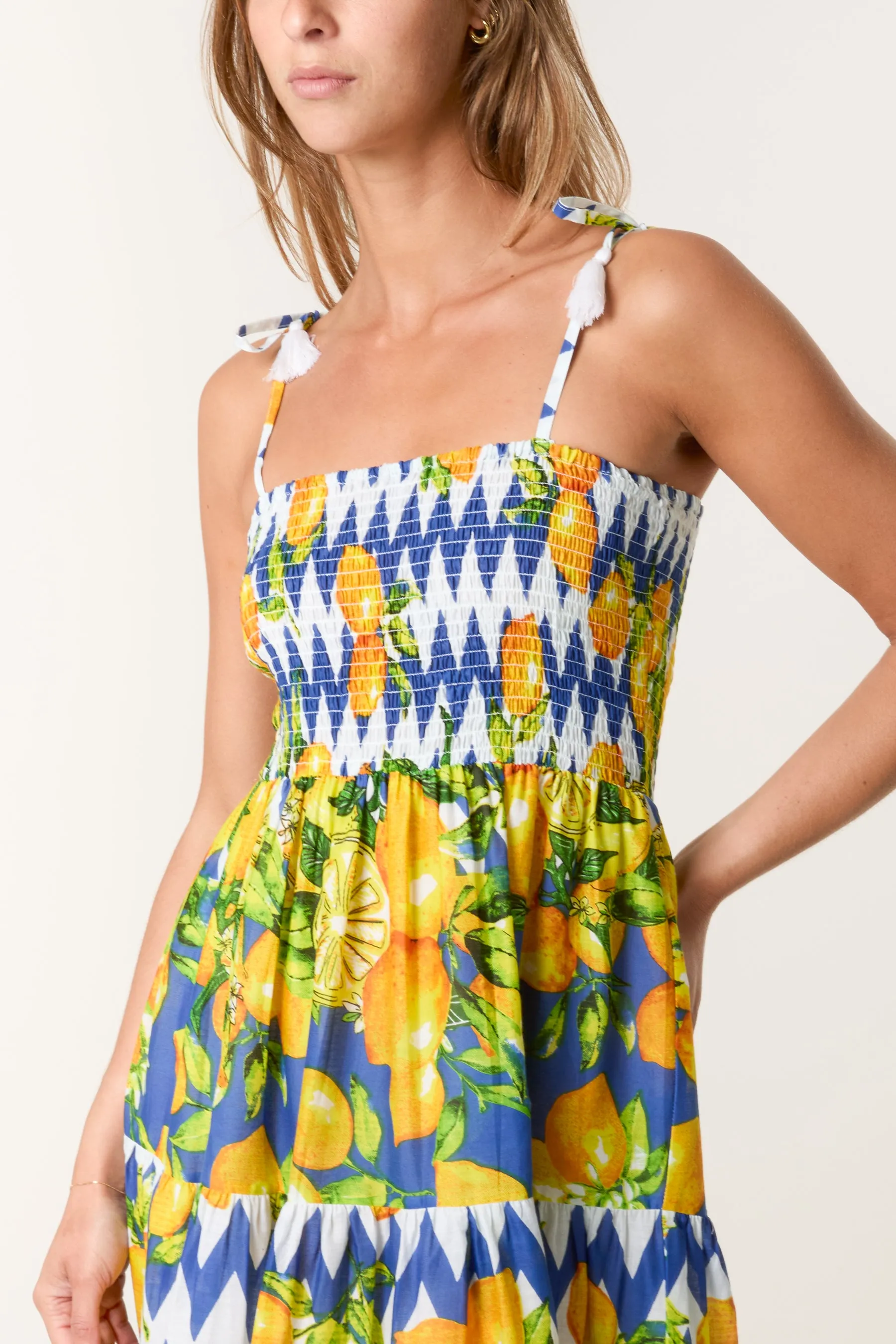 Lemon Print Shirred Dress sold by Blue Vanilla product image thumbnail 4