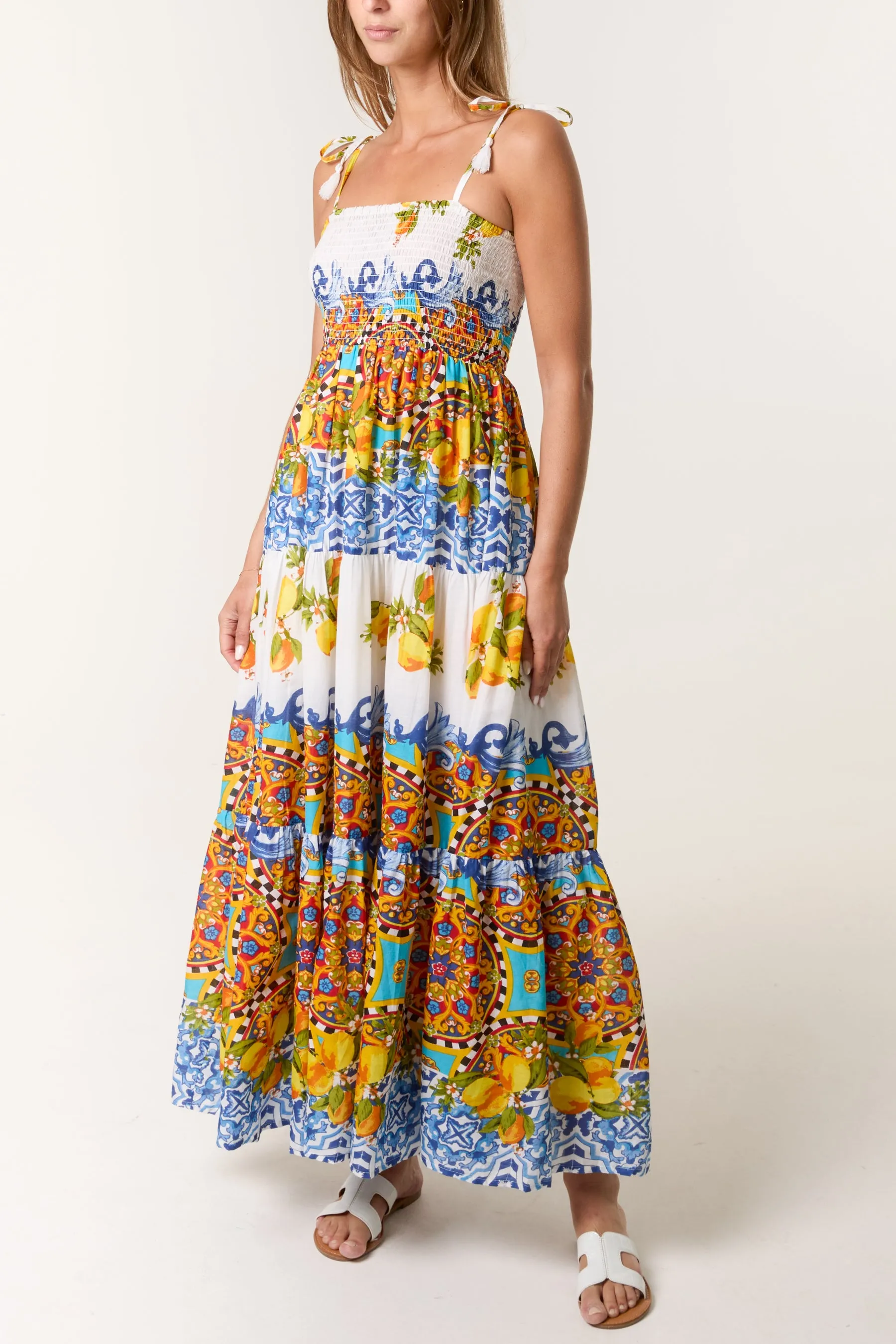 Print Shirred Dress sold by Blue Vanilla