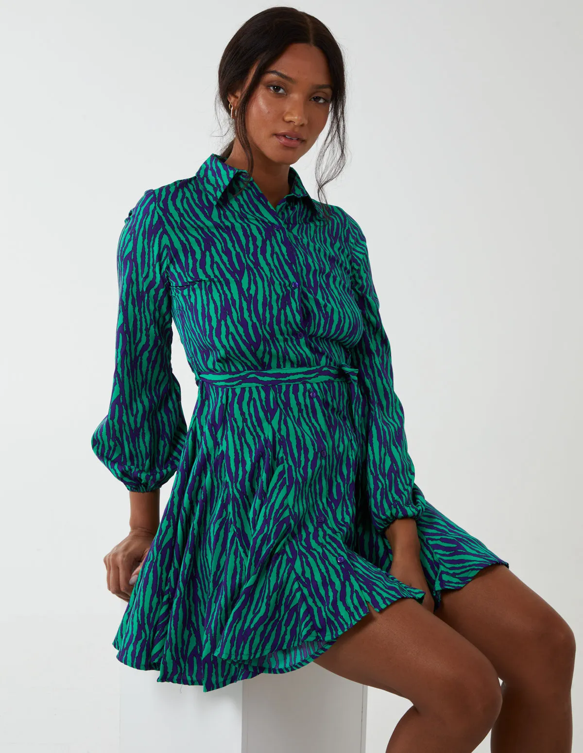 Abstract Zebra Print Shirt Mini Dress sold by Blue Vanilla product image thumbnail 2