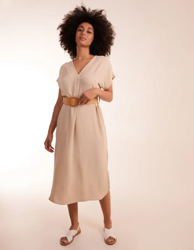 Belted V Neck Midi Dress sold by Blue Vanilla