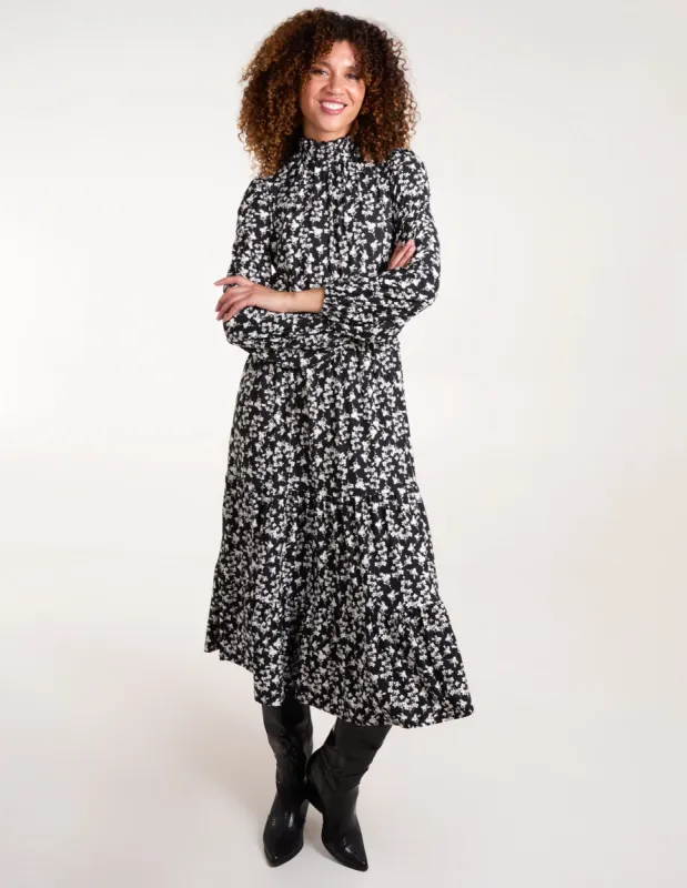 High Neck Shirred Tiered Midi Dress sold by Blue Vanilla