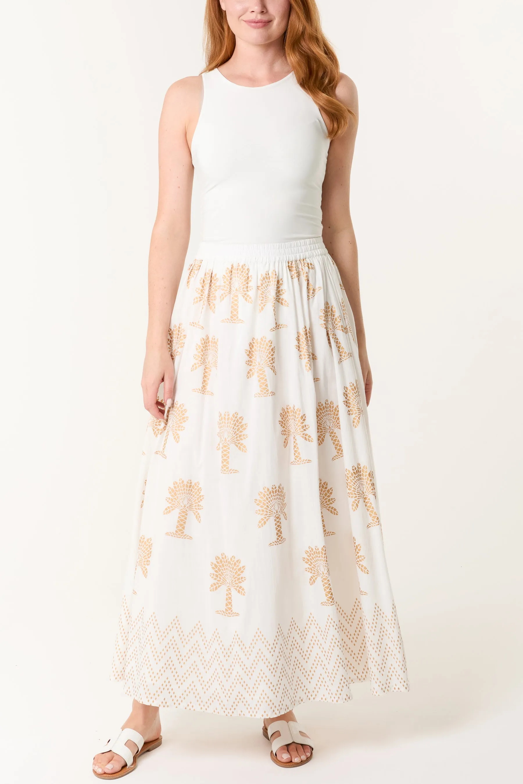 Gold Palm Print Circle Skirt sold by Blue Vanilla product image thumbnail 2